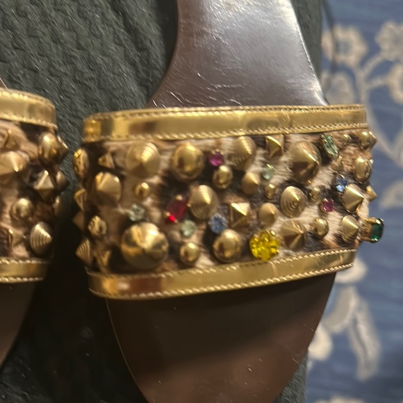 Dolce & Gabbana Gold Brown Embellished Sandals - Picture 9 of 10